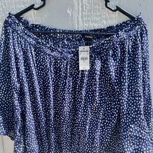 Express Blue Blouse w/ White Polka Dots